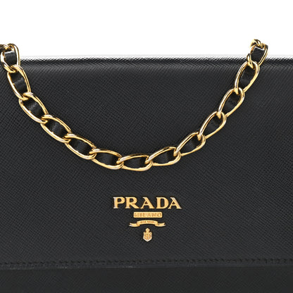 Prada Saffiano Metal Oro Chain Wallet Black 7 of 10