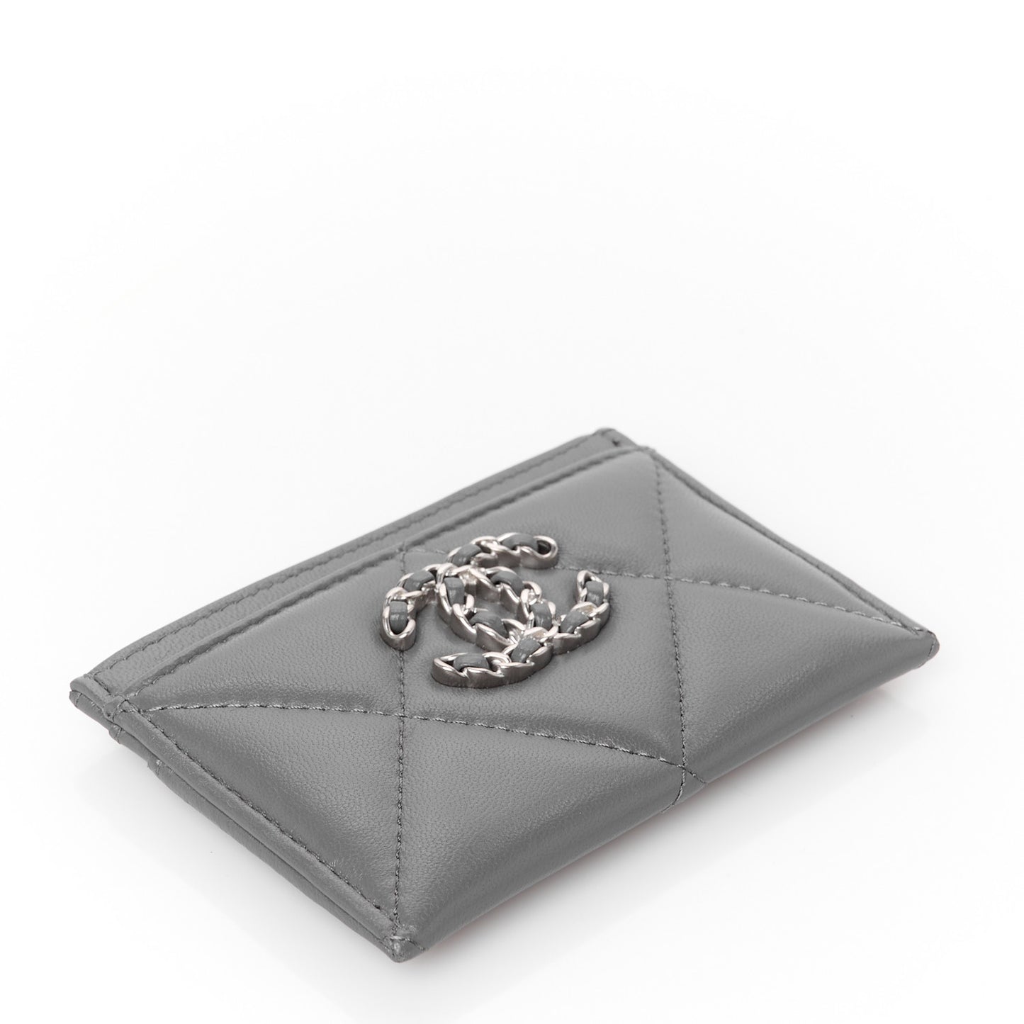 Lambskin Quilted Chanel 19 Card Holder Dark Grey