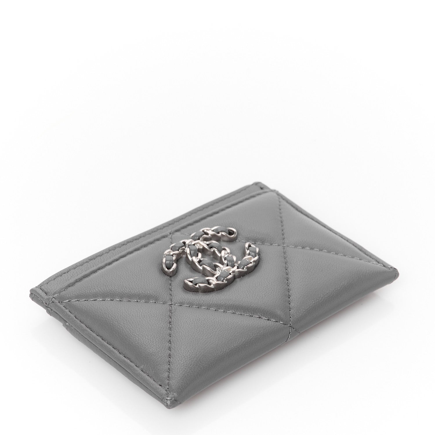 Chanel Lambskin Quilted Chanel 19 Card Holder Dark Grey 4 of 9