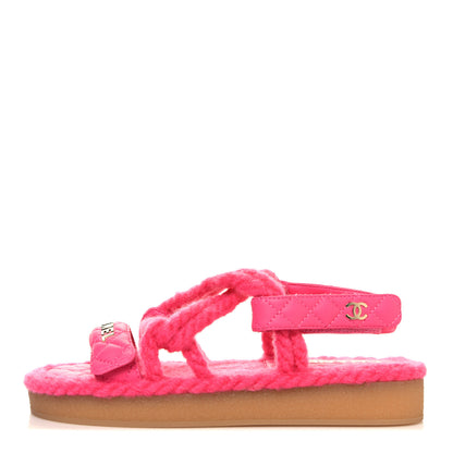 Chanel Cord Lambskin Quilted Logo Sandals 37 Pink 1 of 6