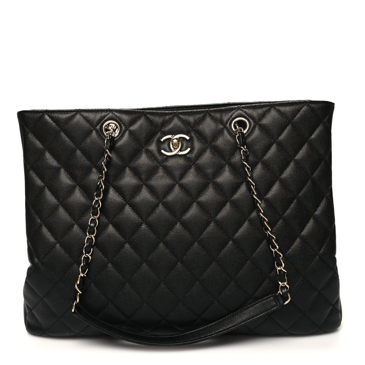 Caviar Quilted Large Shopping Tote Black