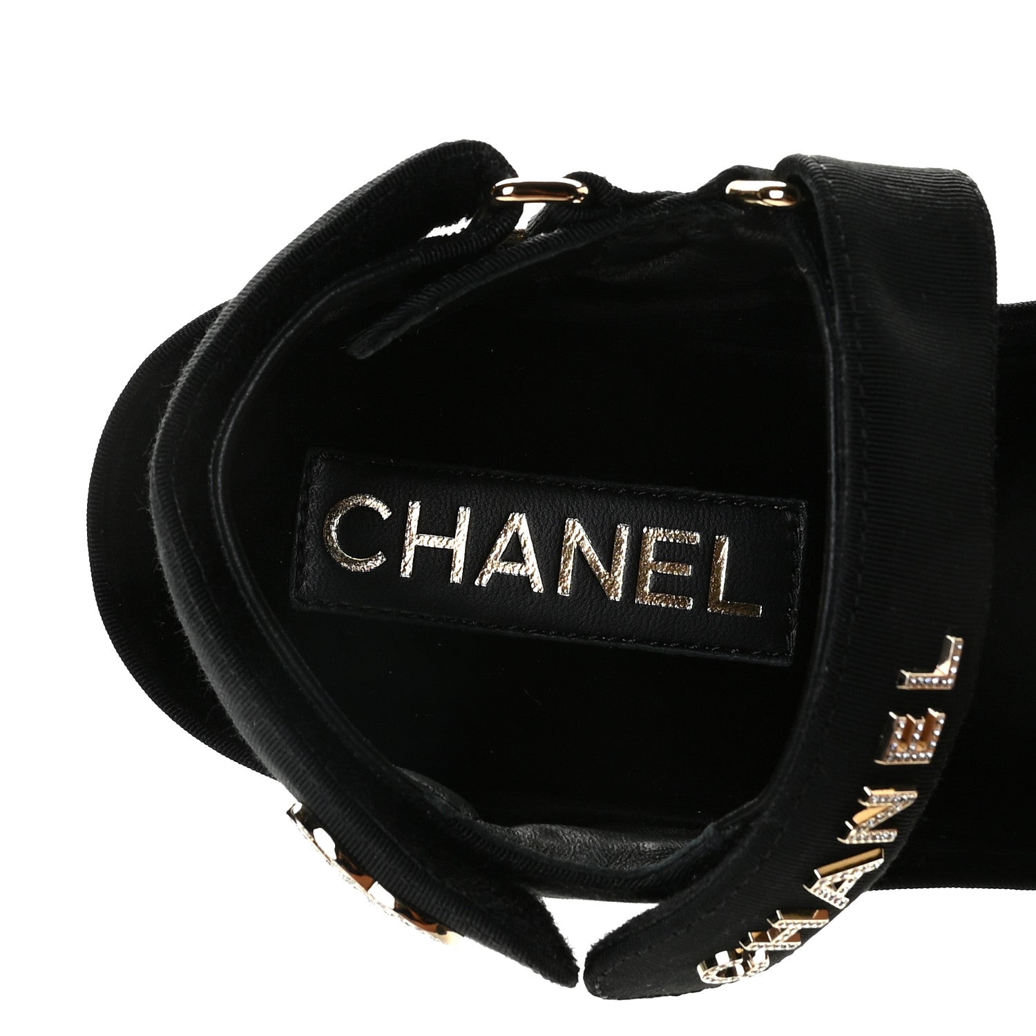 Chanel Grosgrain Crystal Logo Platform Sandals 36 Black 6 of 9
