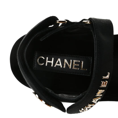 Chanel Grosgrain Crystal Logo Platform Sandals 36 Black 6 of 9
