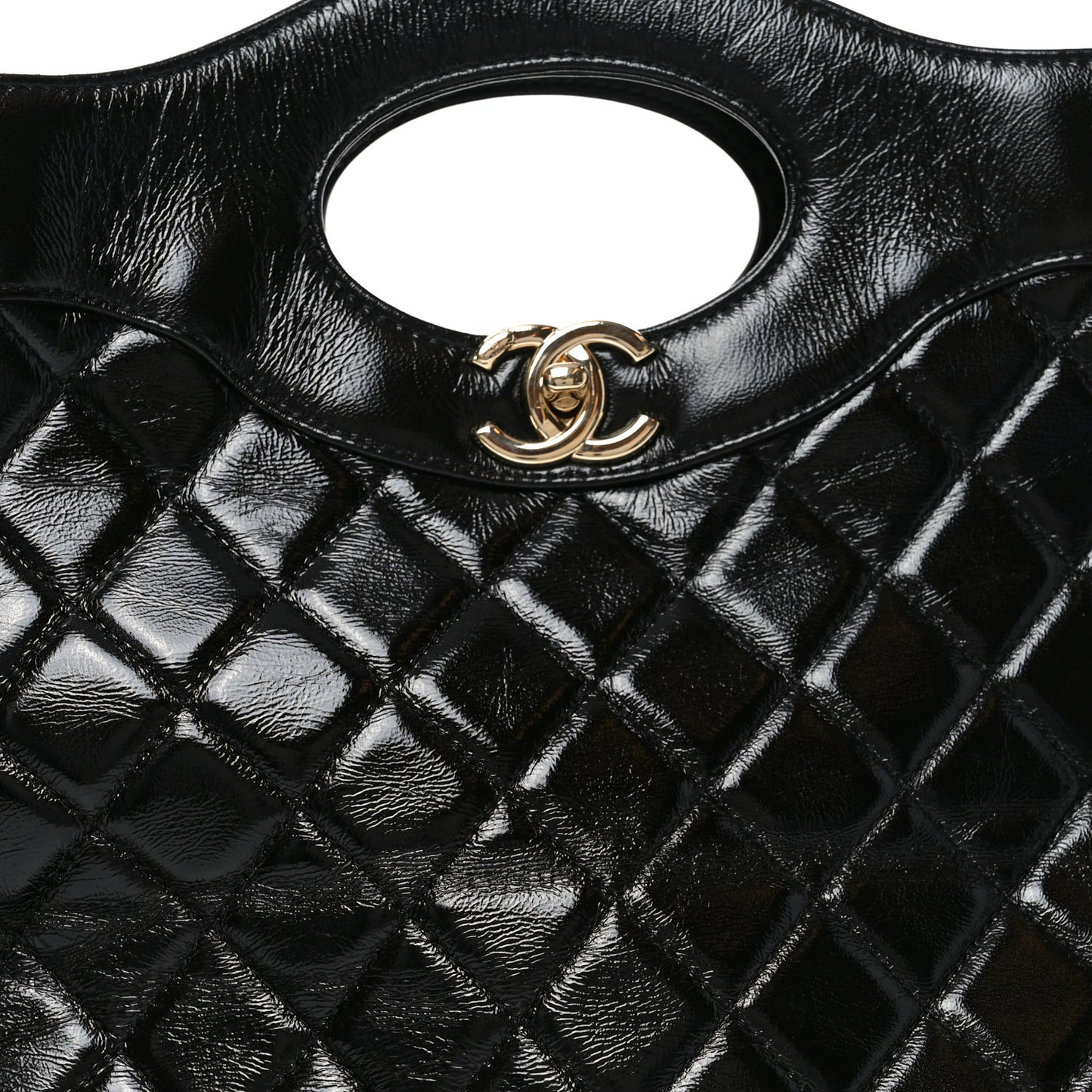 Shiny Crumpled Calfskin Quilted Large 31 Shopping Bag Black