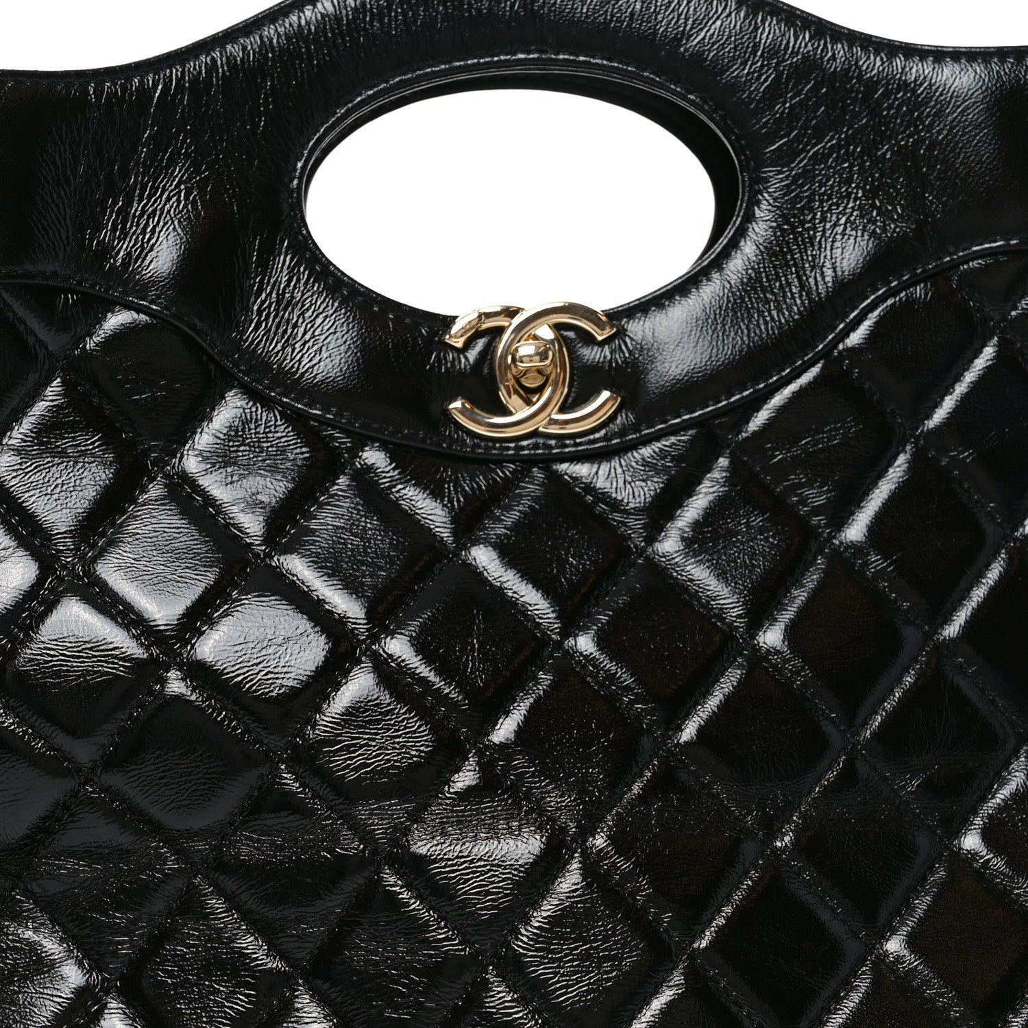 Chanel Shiny Crumpled Calfskin Quilted Large 31 Shopping Bag Black 8 of 10