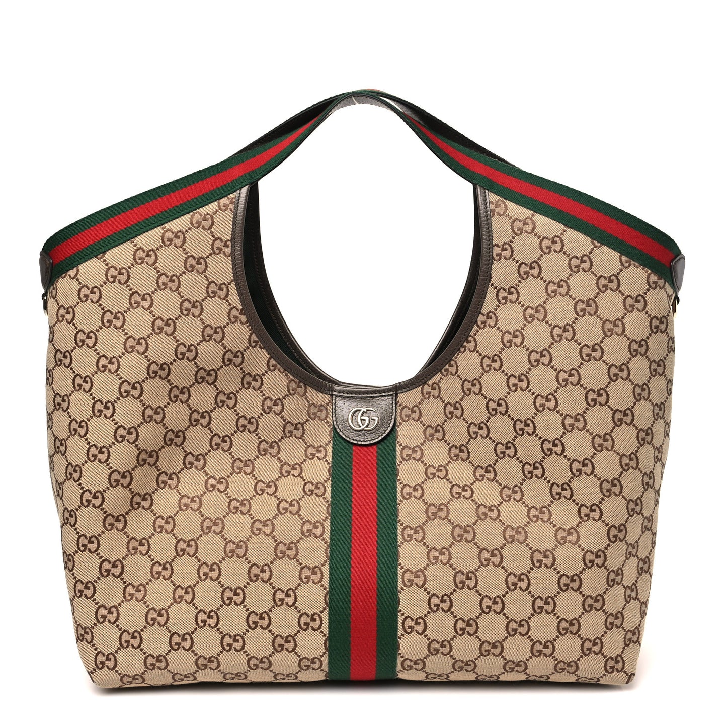 GG Monogram Web Large Giglio Tote Beige Brown