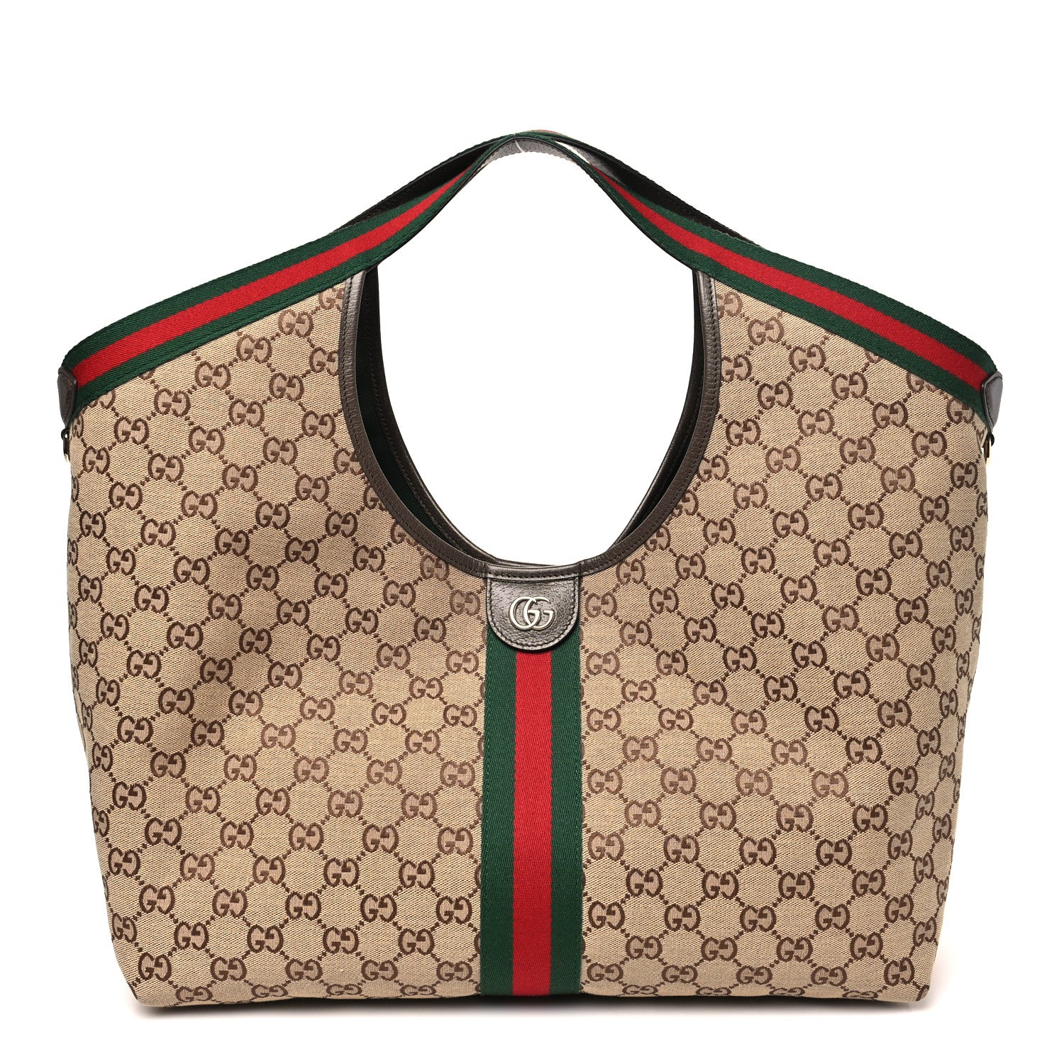 Gucci GG Monogram Web Large Giglio Tote Beige Brown 1 of 10