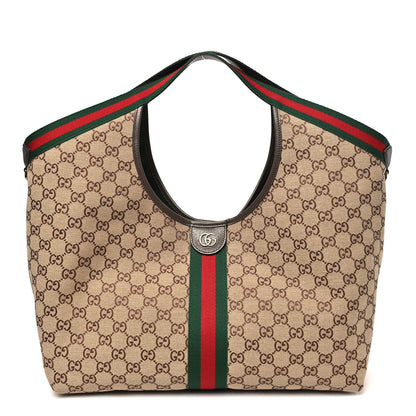 Gucci GG Monogram Web Large Giglio Tote Beige Brown 1 of 10
