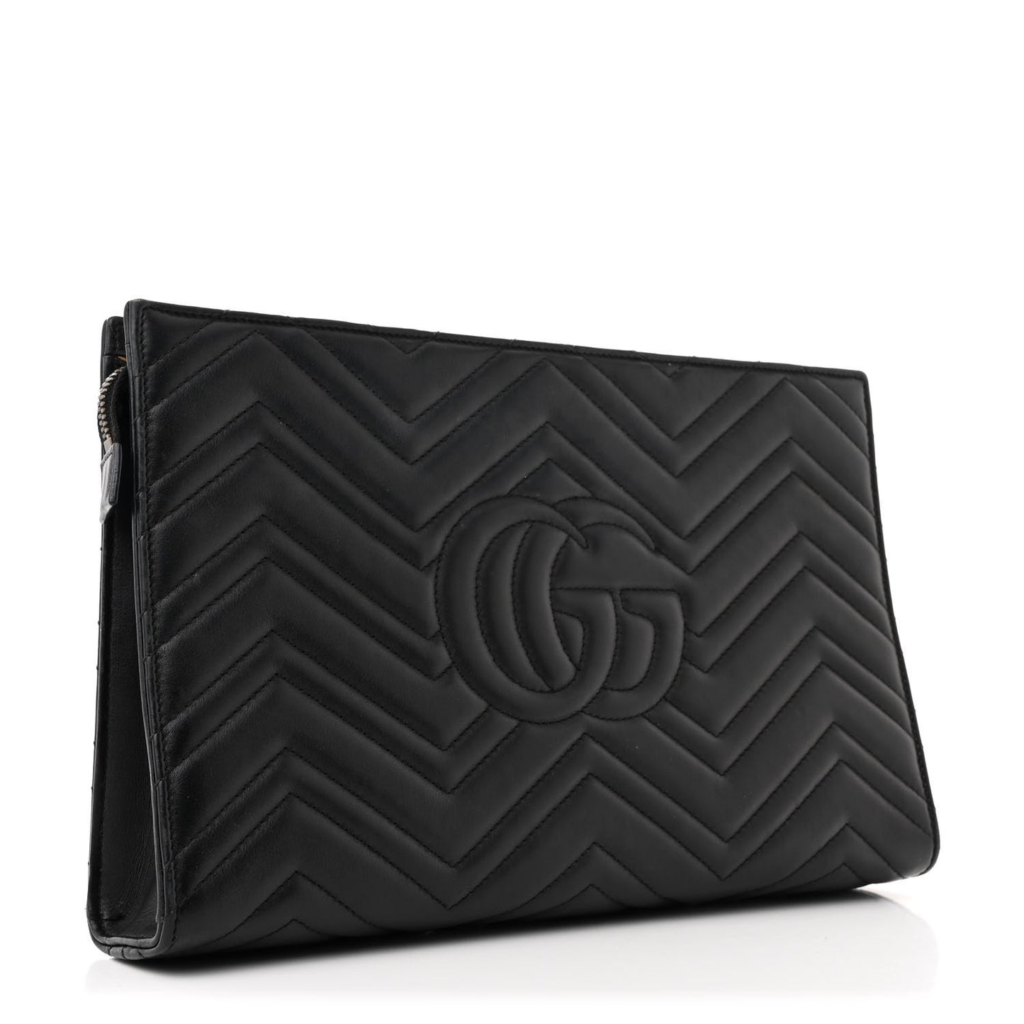 Calfskin Matelasse Chevron Heart GG Marmont Clutch Black