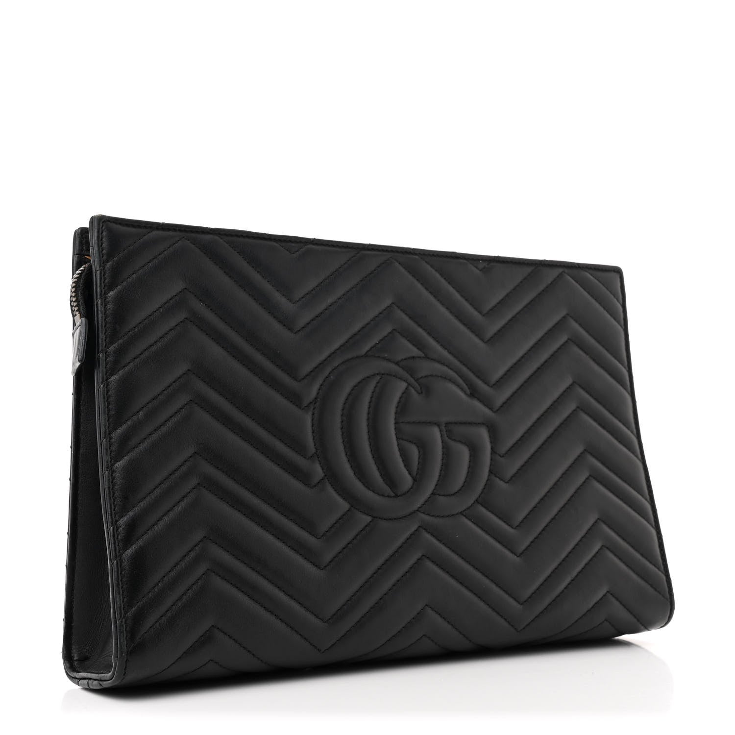Gucci Calfskin Matelasse Chevron Heart GG Marmont Clutch Black 3 of 8