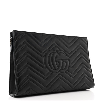 Gucci Calfskin Matelasse Chevron Heart GG Marmont Clutch Black 3 of 8
