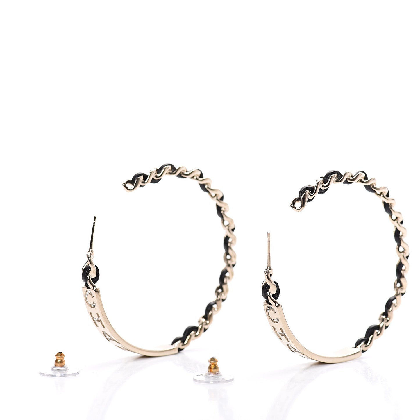 Metal Lambskin Crystal Sergeant Hoop Earrings Gold