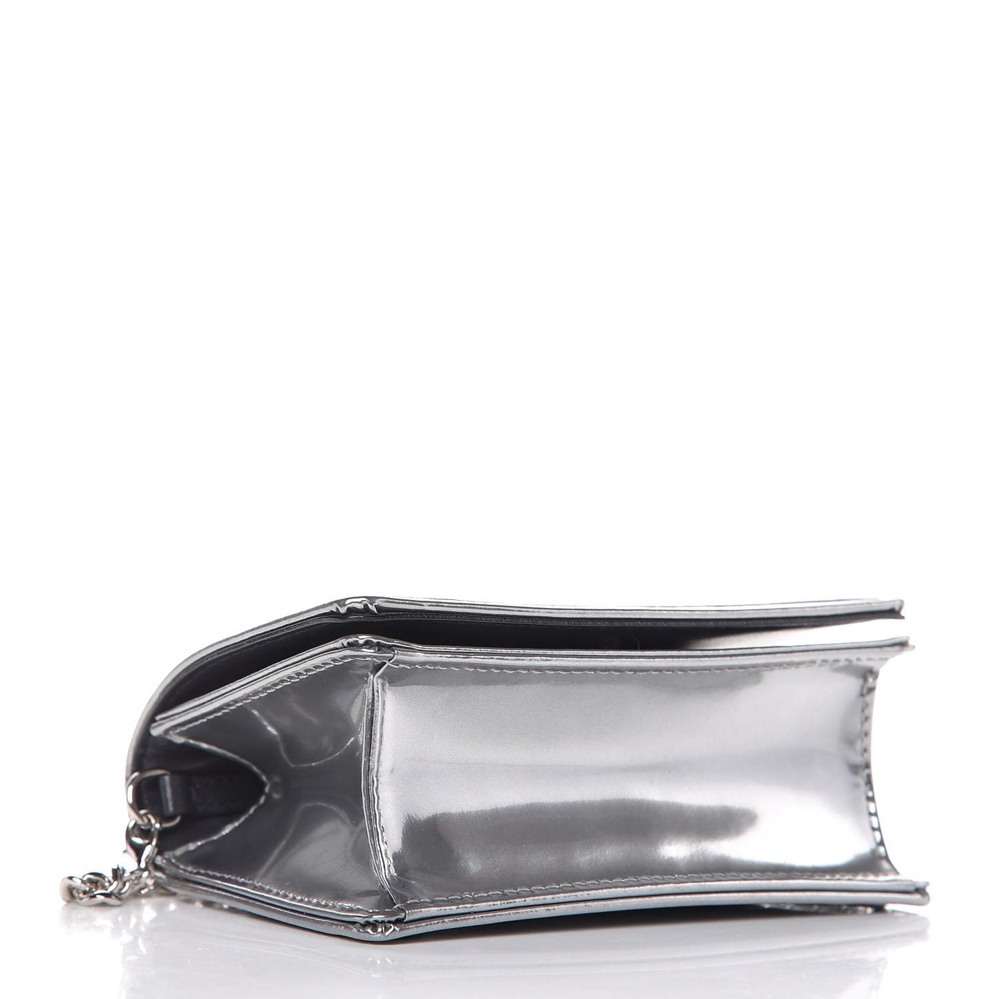 Metallic Patent Micro-Cannage Baby Diorama Flap Bag Silver