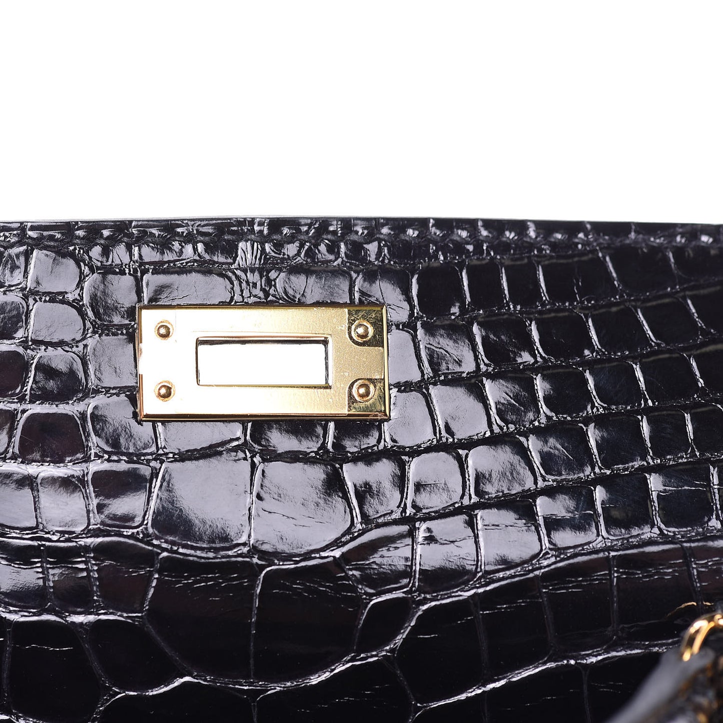 Shiny Alligator Mini Kelly Sellier 20 Black