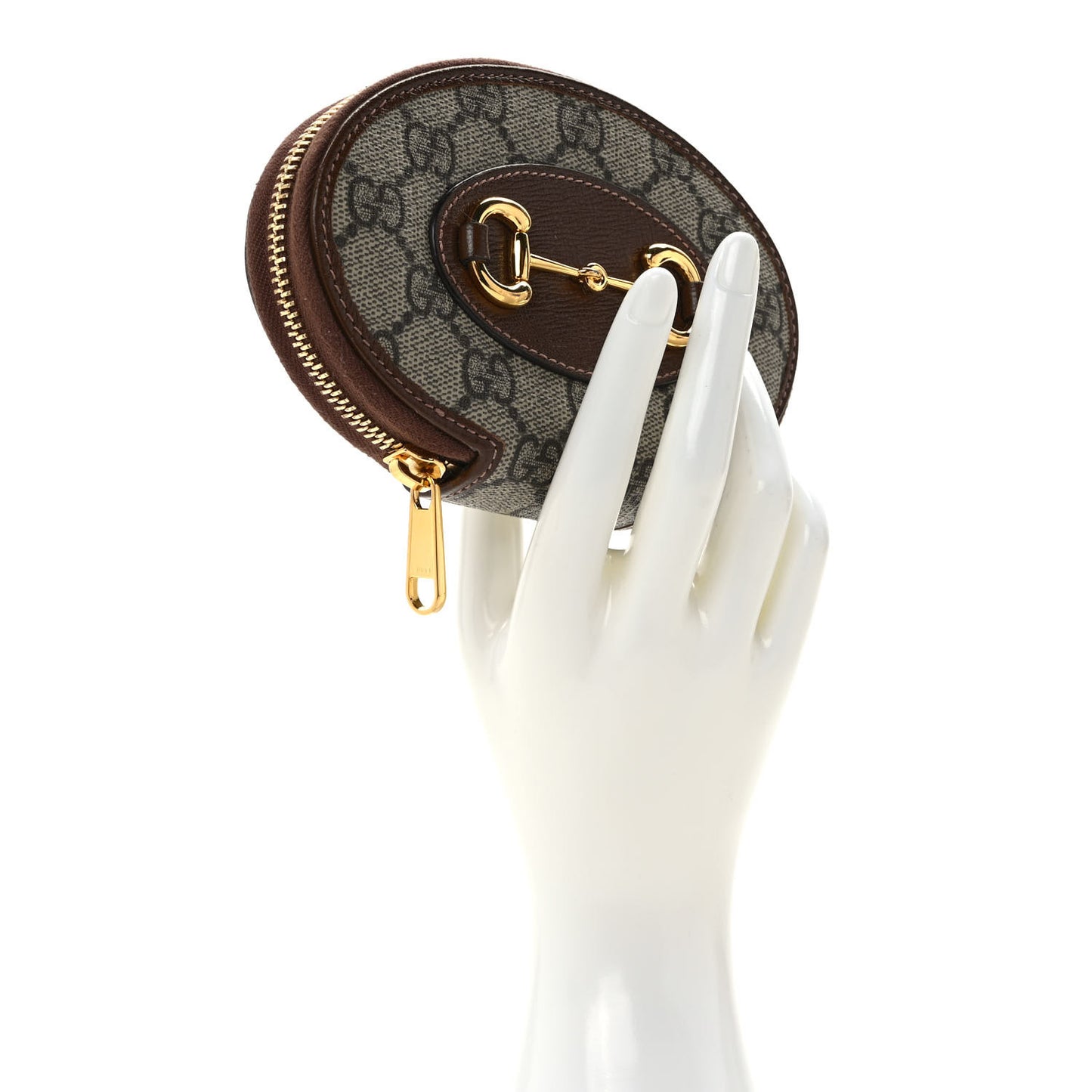 GG Supreme Monogram Azalea Calfskin Horsebit 1955 Coin Case Beige Ebony Brown Sugar