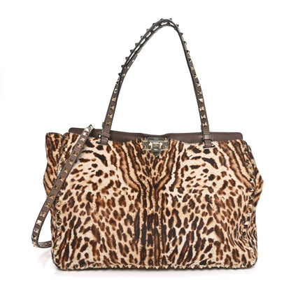 Valentino Garavani Calf Hair Leopard Print Medium Rockstud Tote Leopard 1 of 9
