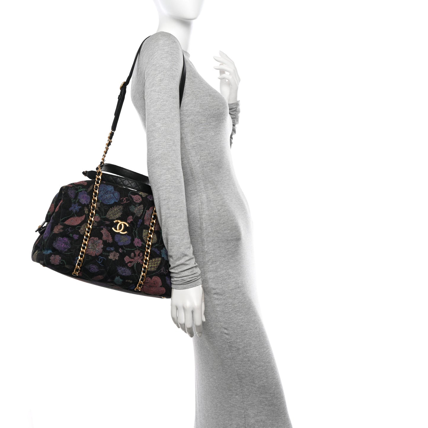 Denim Printed Destination Chenonceau Shoulder Bag Charcoal Multicolor