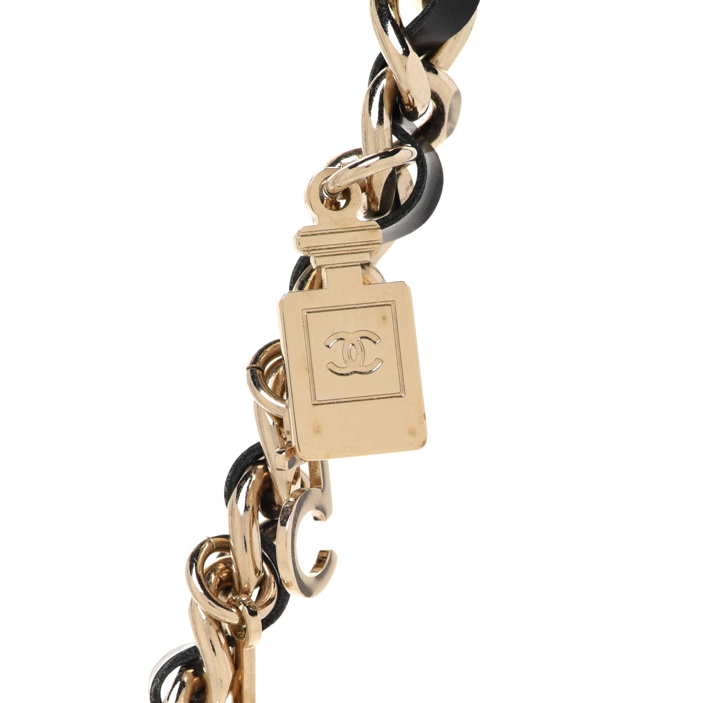 Lambskin Crystal CC Logo Charming Choker Gold Black