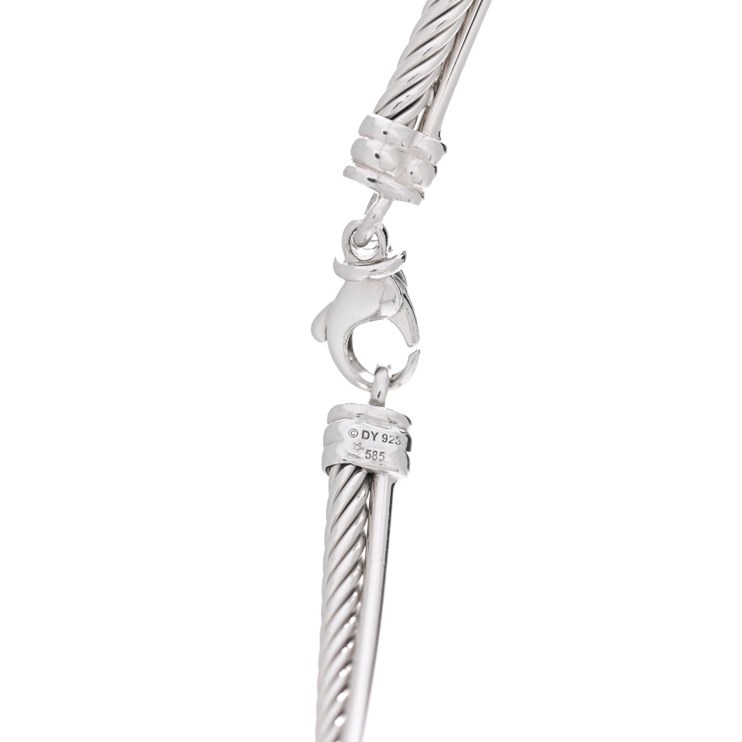 David Yurman Sterling Silver 14K White Gold Diamond Crossover Cable Choker Necklace 3 of 3