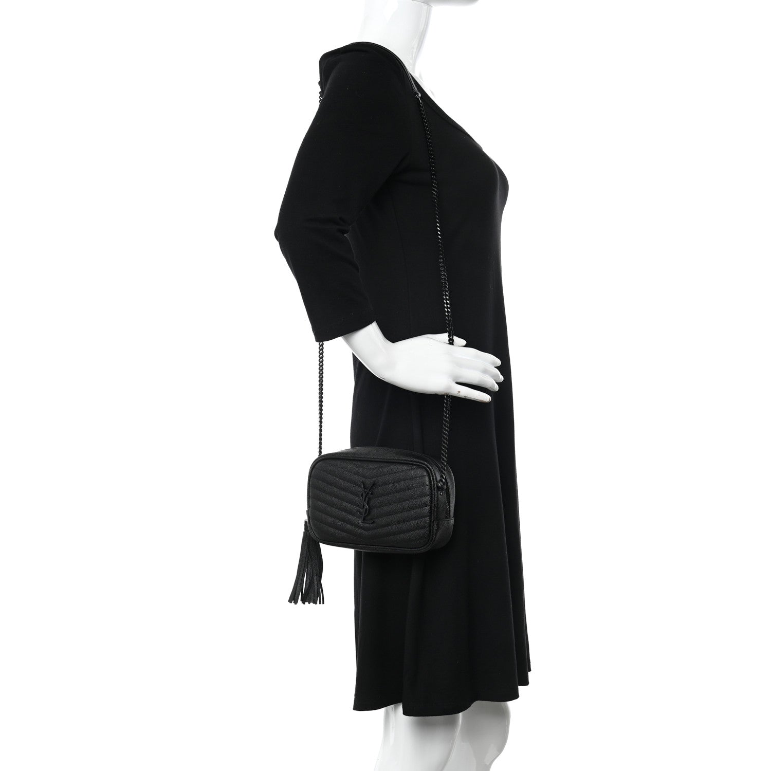 Saint Laurent Grain De Poudre Matelasse Monochrome Monogram Mini Lou Camera Bag Black 2 of 10