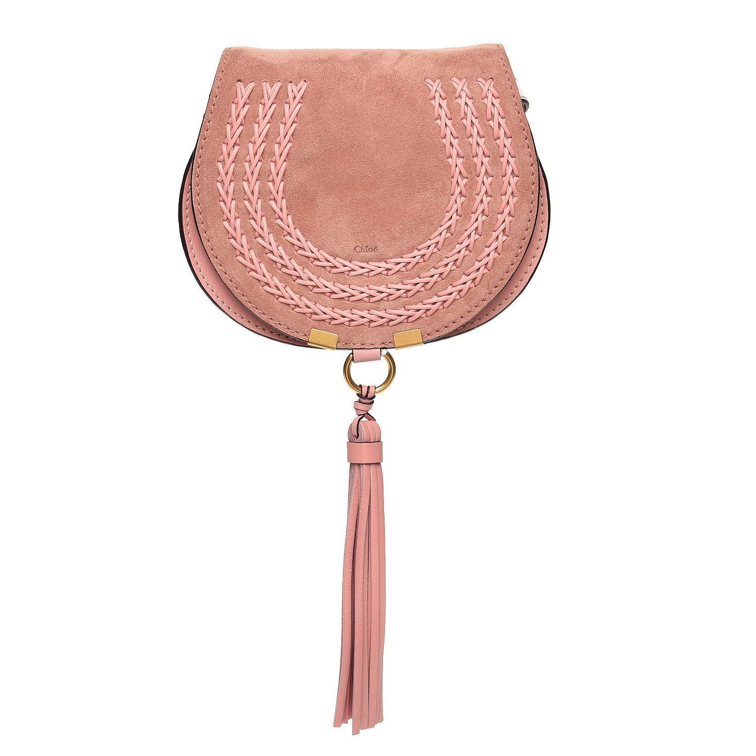 Chloe Suede Calfskin Braided Mini Marcie Round Crossbody Bag Washed Pink 1 of 7