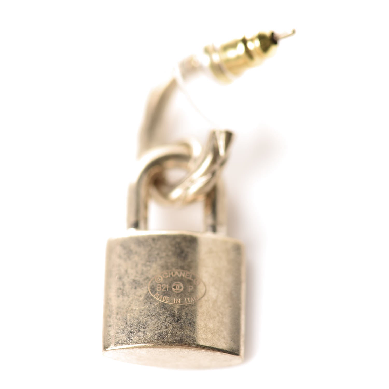 Chanel Metal Lock Drop Earrings Light Gold 4 of 5