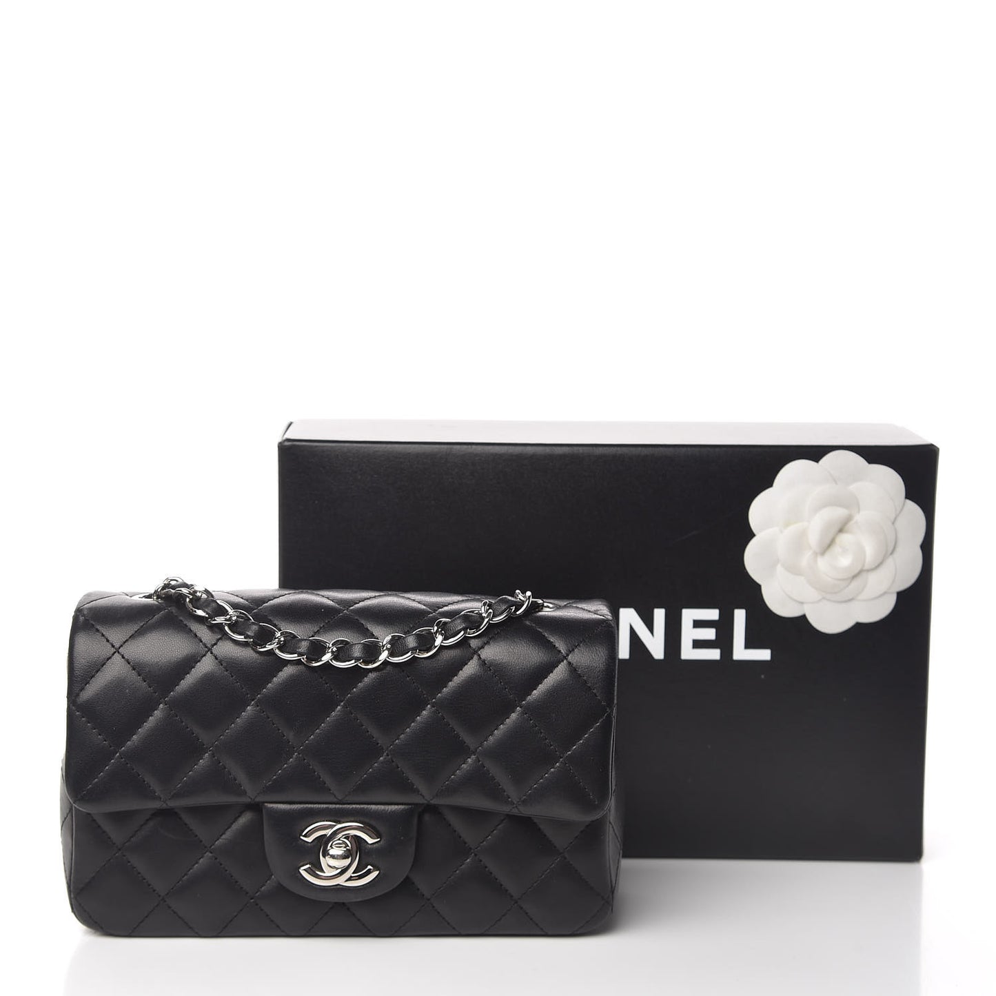 Lambskin Quilted Mini Rectangular Flap Black