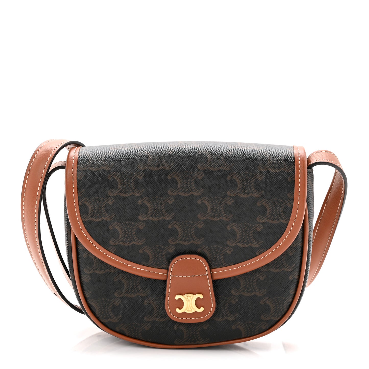 Canvas Calfskin Triomphe Mini Besace Tan