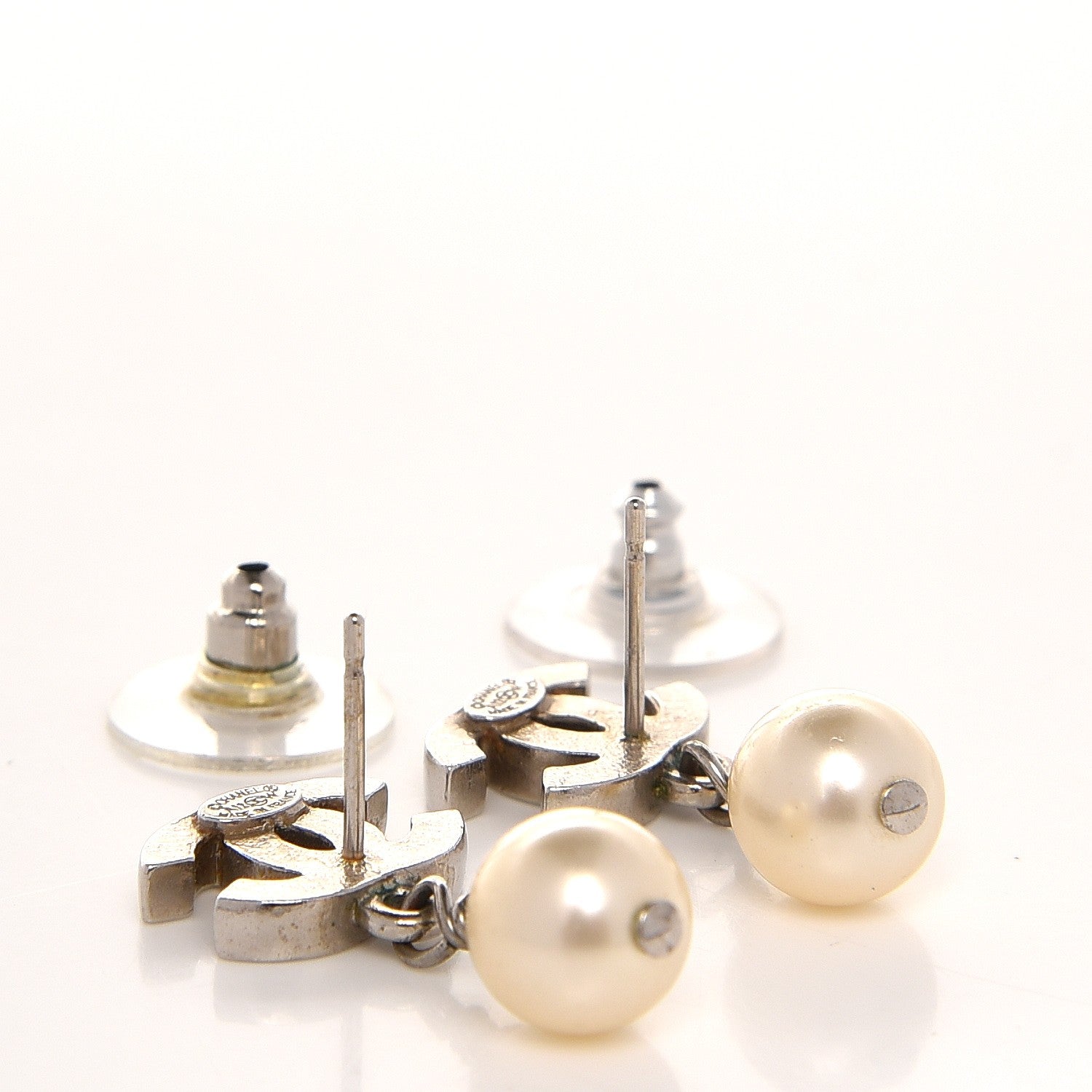 Chanel Pearl CC Drop Earrings Silver 3 of 4