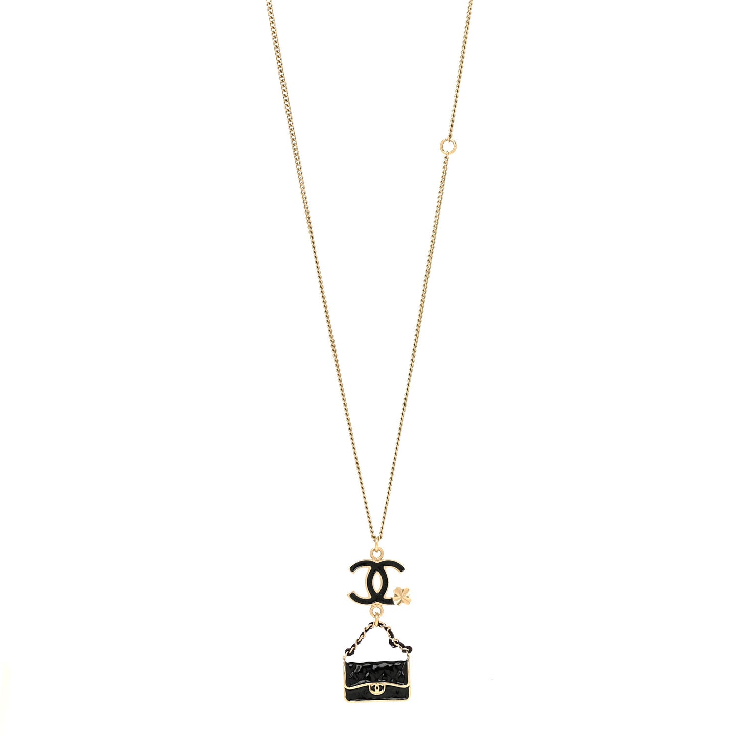 Enamel Charming Chic Classic Flap CC Charm Necklace Black
