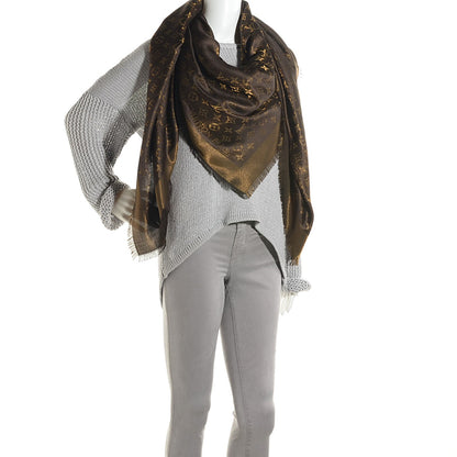 Louis Vuitton Silk Lurex Wool Monogram Shine Shawl Brown 2 of 5