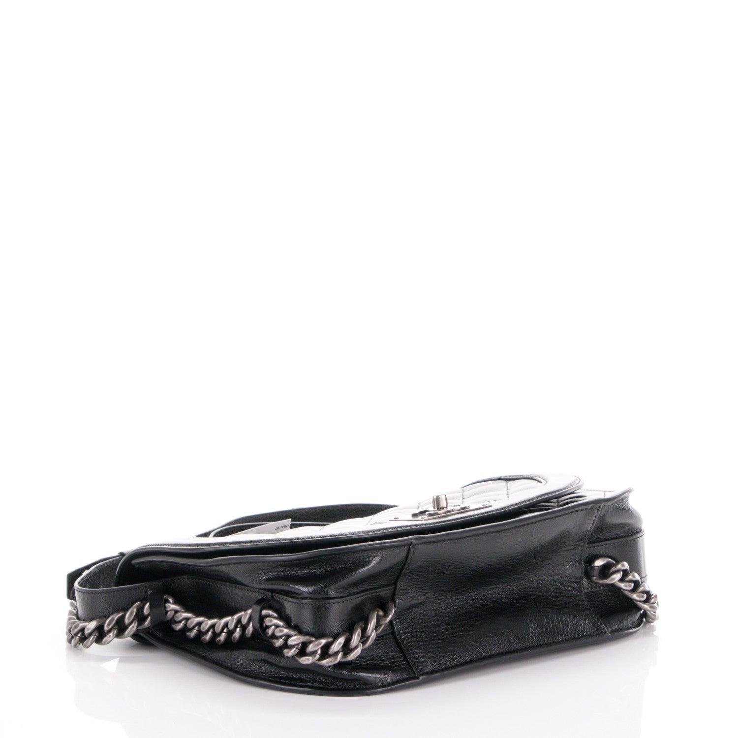 Chanel Shiny Goatskin Quilted Medium Double Chained Messenger Flap Black 4 of 7