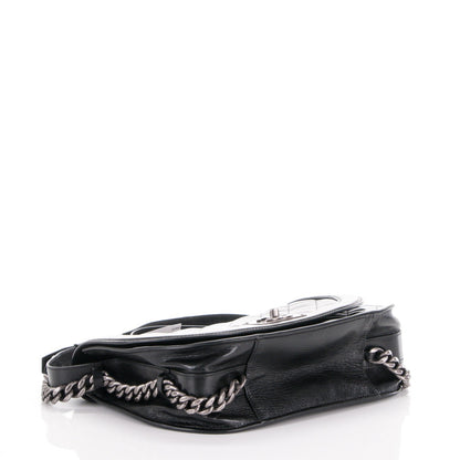 Chanel Shiny Goatskin Quilted Medium Double Chained Messenger Flap Black 4 of 7