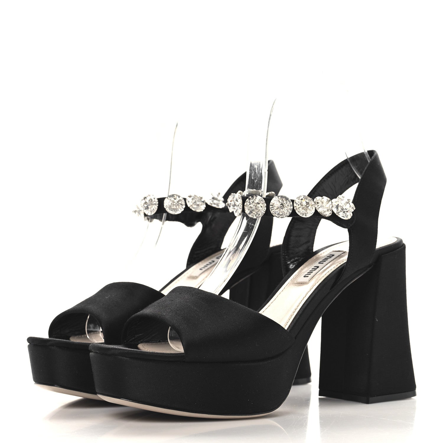 Miu Miu Satin Crystal Platform Sandals 37 Black 4 of 8