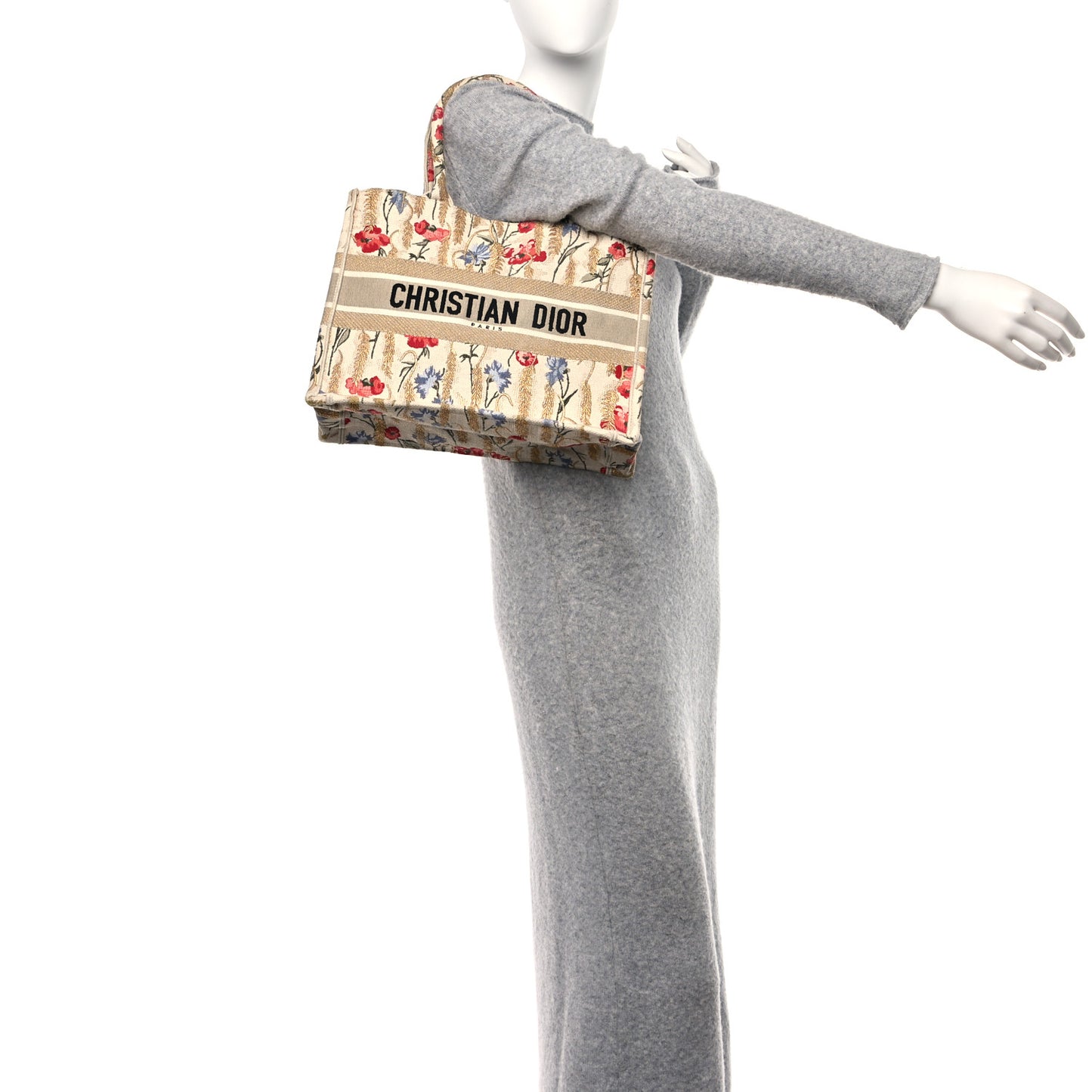 Canvas Embroidered Medium Hibiscus Book Tote Beige Multicolor