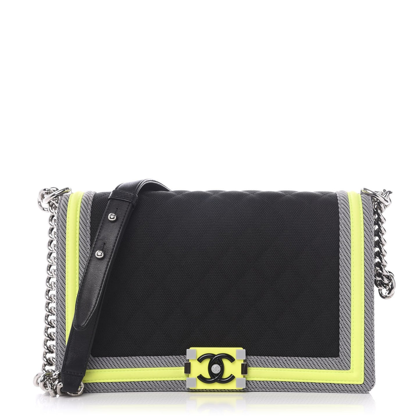 Canvas Quilted New Medium Fluo Boy Flap Black Grey Yellow