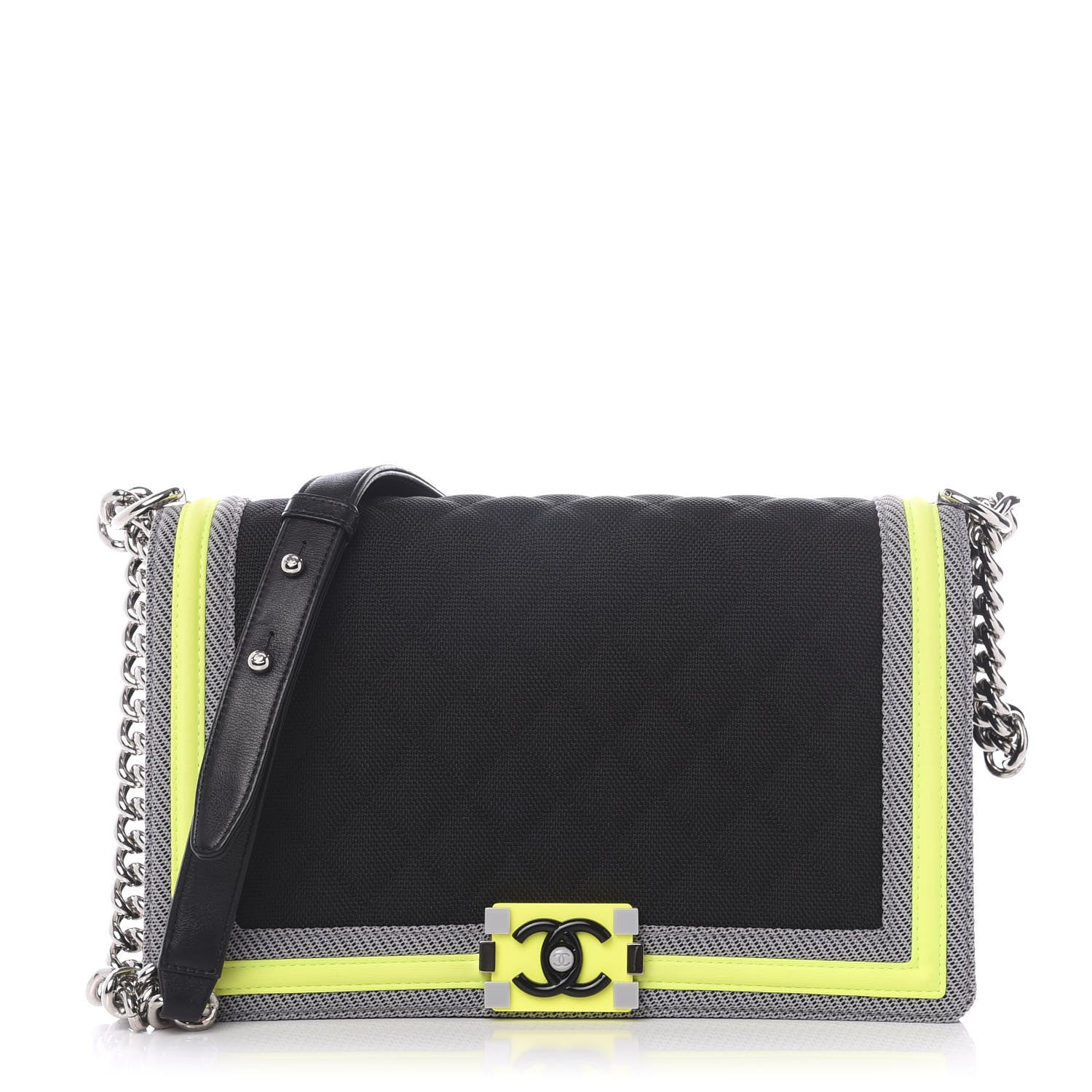 Chanel Canvas Quilted New Medium Fluo Boy Flap Black Grey Yellow 1 of 9