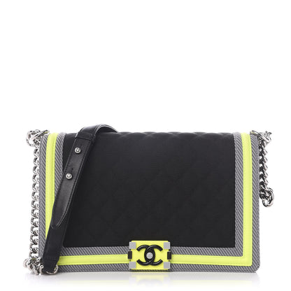 Chanel Canvas Quilted New Medium Fluo Boy Flap Black Grey Yellow 1 of 9