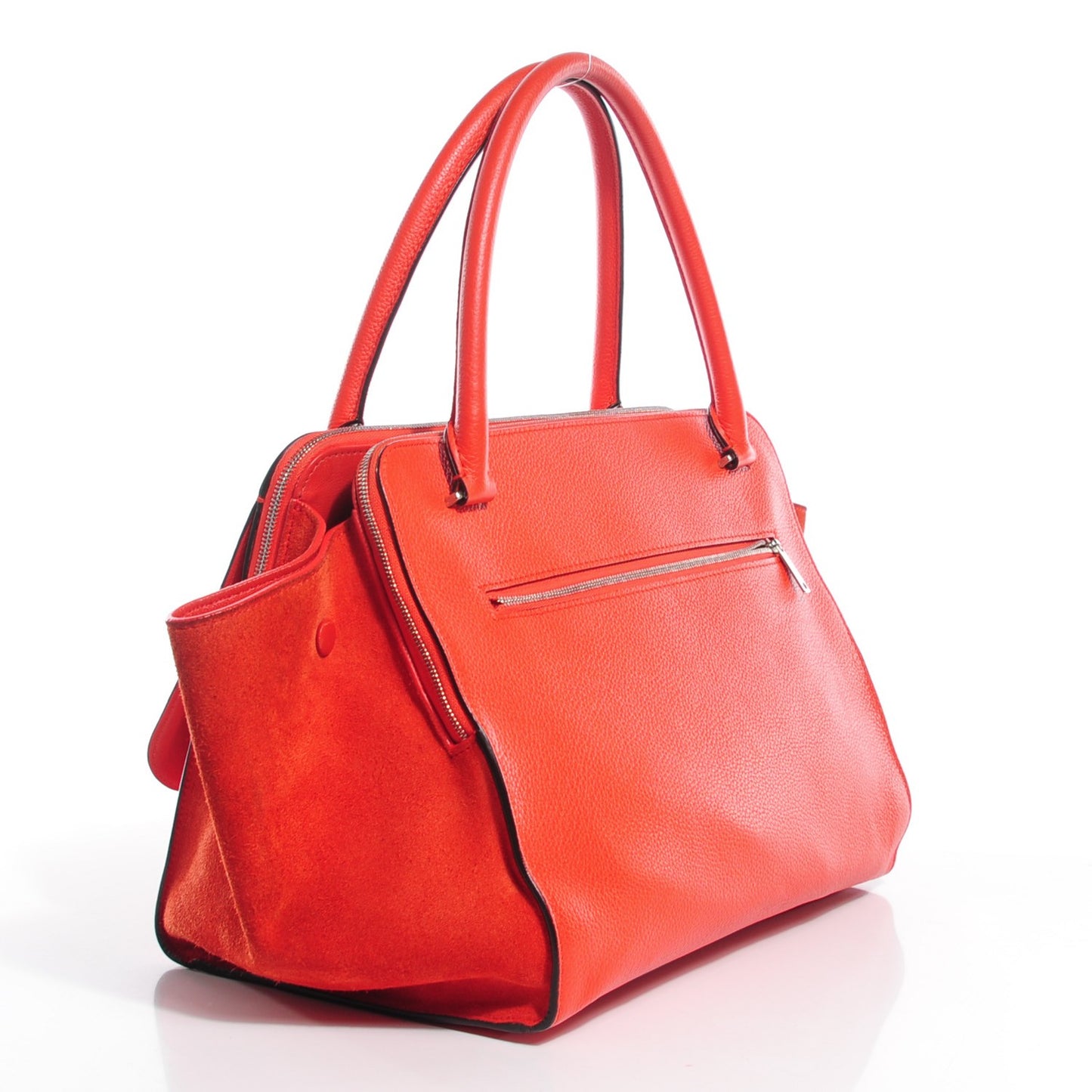 Drummed Calfskin Suede Double Zip Trapeze Vermillion