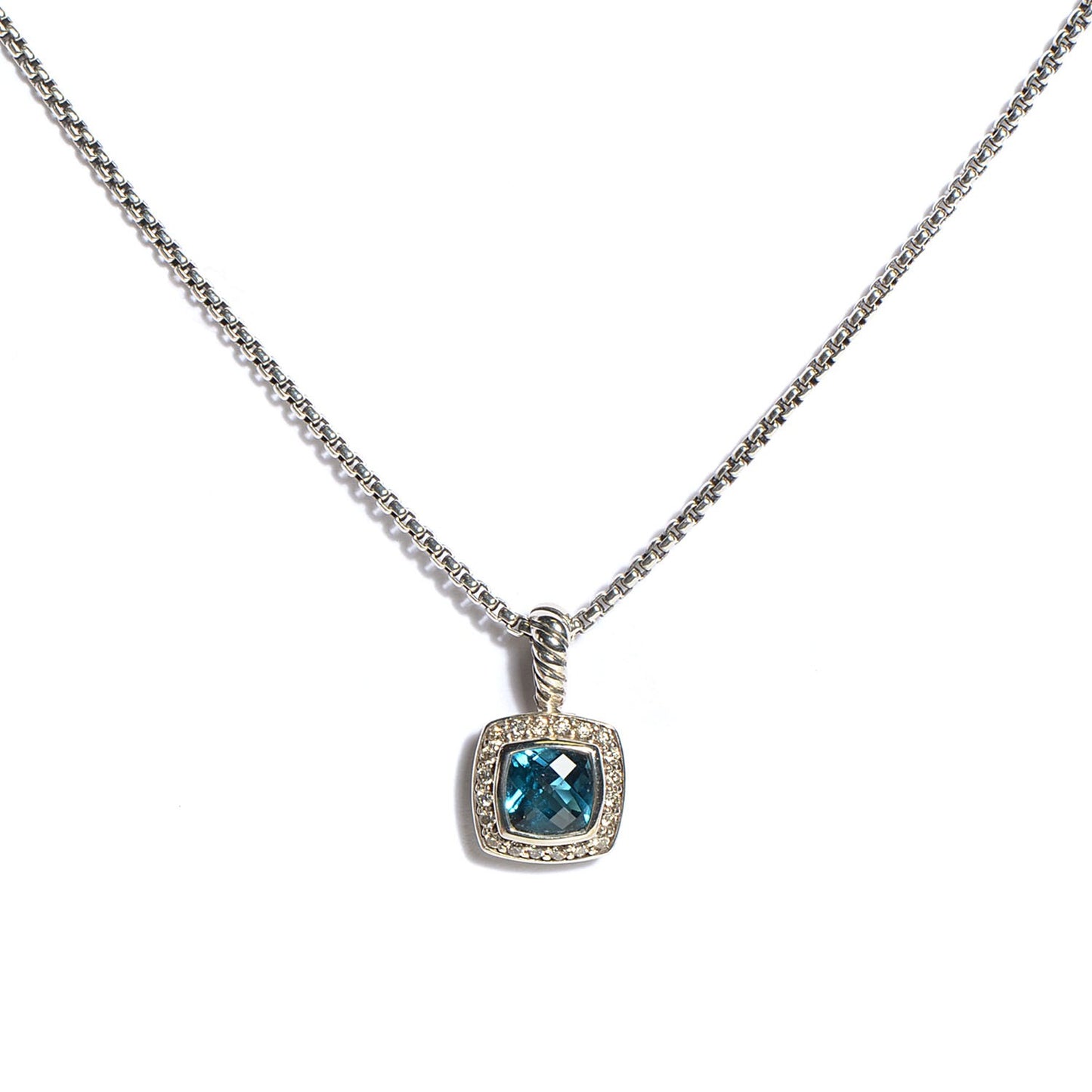 Sterling Silver Diamond Blue Topaz 7mm Petite Albion Pendant Necklace