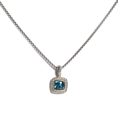 David Yurman Sterling Silver Diamond Blue Topaz 7mm Petite Albion Pendant Necklace 1 of 5