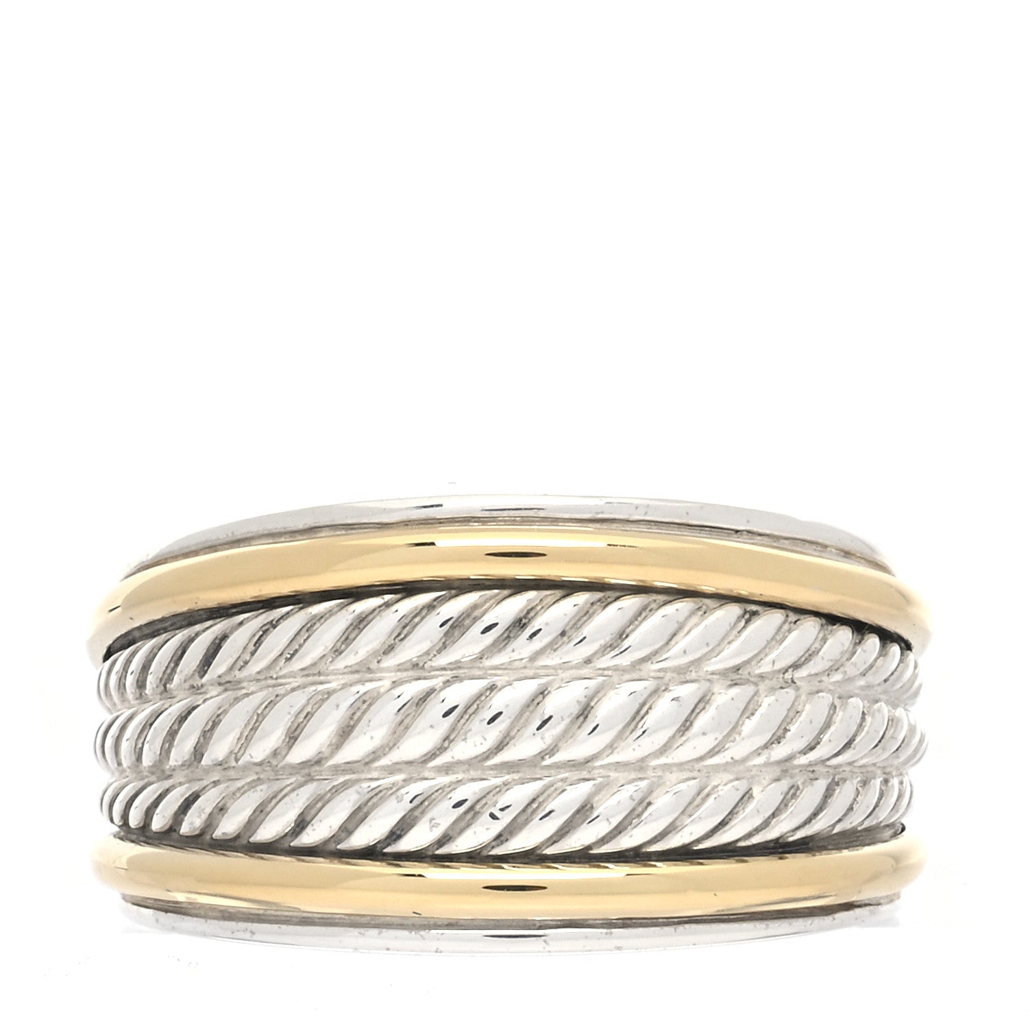 David Yurman Sterling Silver 18K Yellow Gold 14mm Wheaton Three Row Cable Band Ring 56 7.5 1 of 4