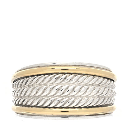 David Yurman Sterling Silver 18K Yellow Gold 14mm Wheaton Three Row Cable Band Ring 56 7.5 1 of 4