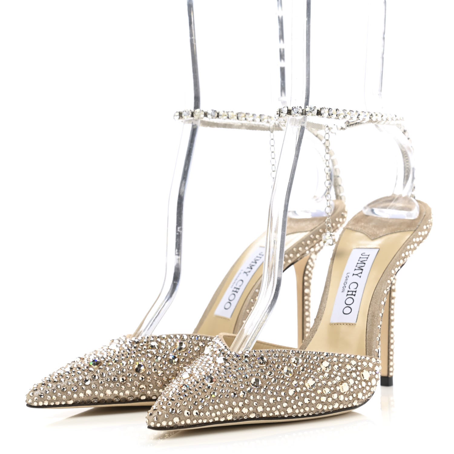 Jimmy Choo Satin Crystal Saeda 100 Pumps 40 Honey Gold 3 of 8