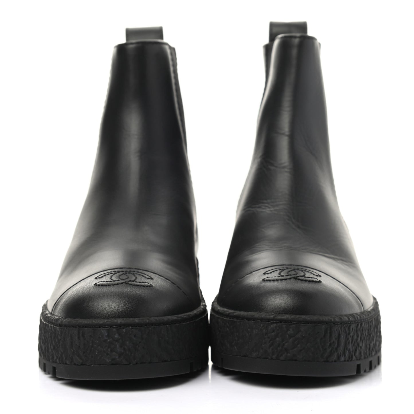 Calfskin Cap Toe CC Ankle Boots 37.5 Black