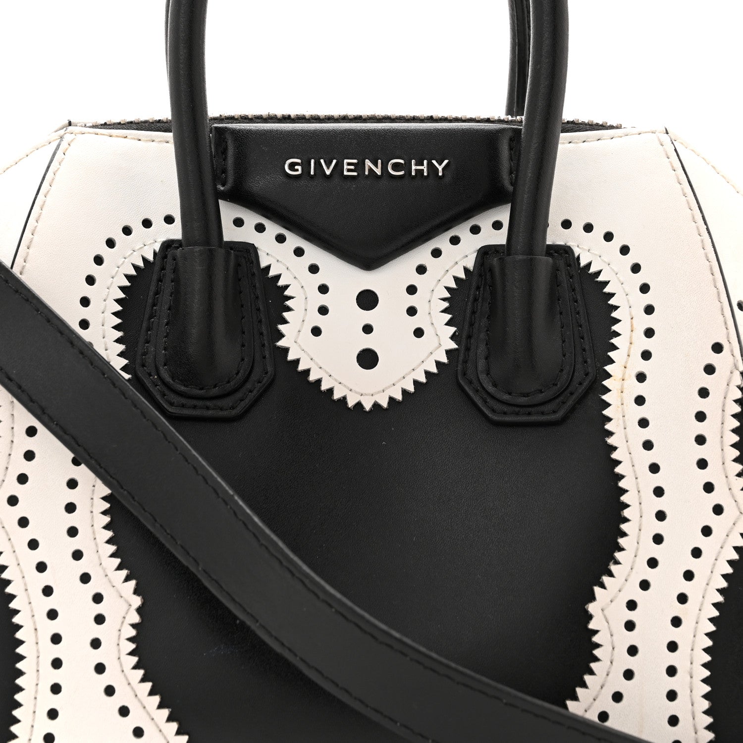 Givenchy Calfskin Brogue Small Antigona Black White 8 of 14