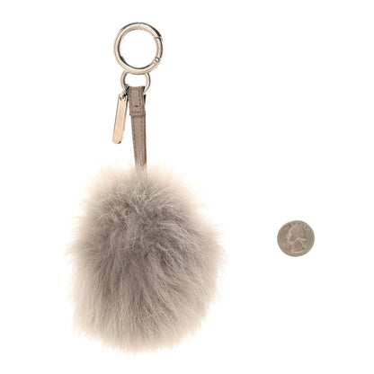 Fendi Fox Fur Vitello Elite Pom Pom Bag Charm Grigio Perla 2 of 6