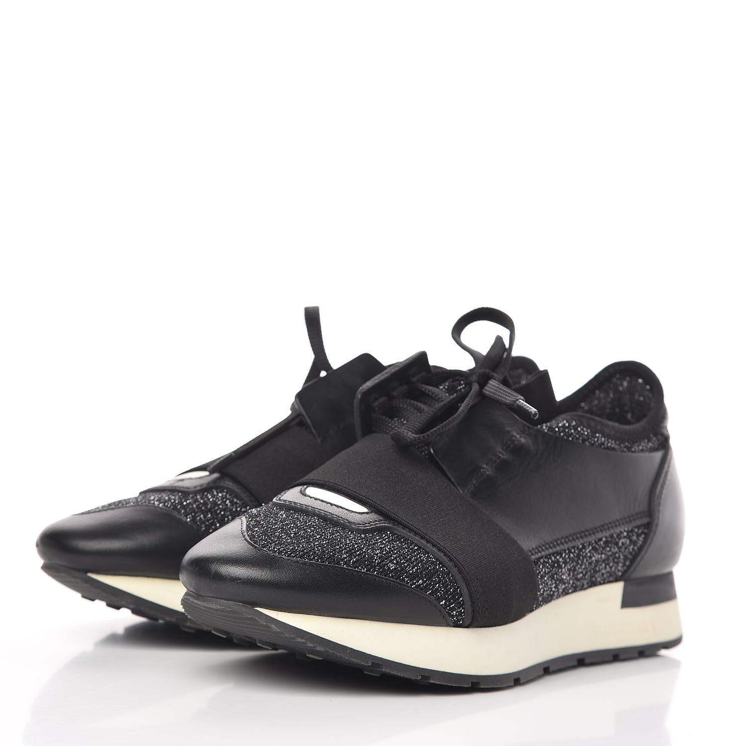 Balenciaga Mesh Lurex Calfskin Womens Race Runner Sneakers 36 Black 3 of 7