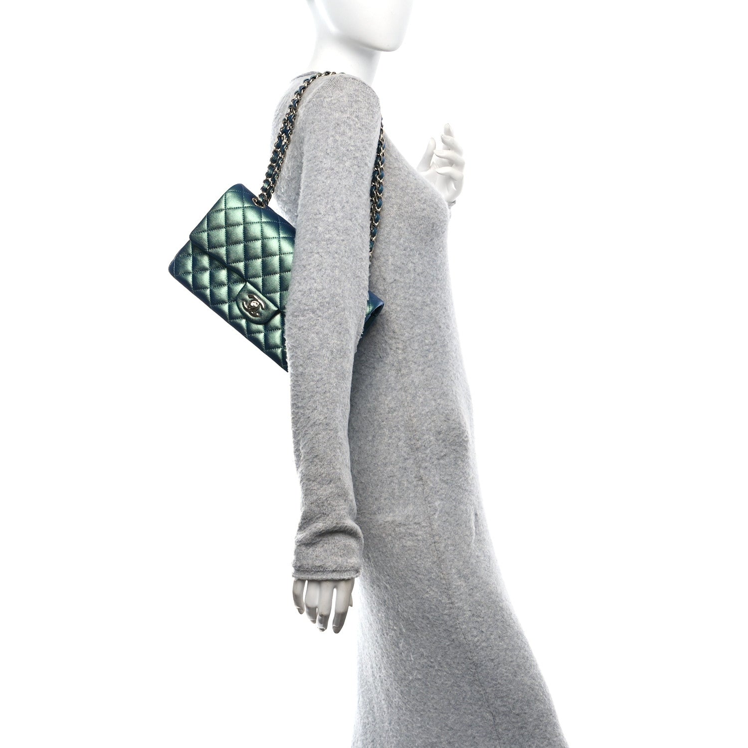Chanel Iridescent Caviar Quilted Medium Double Flap Green 2 of 11