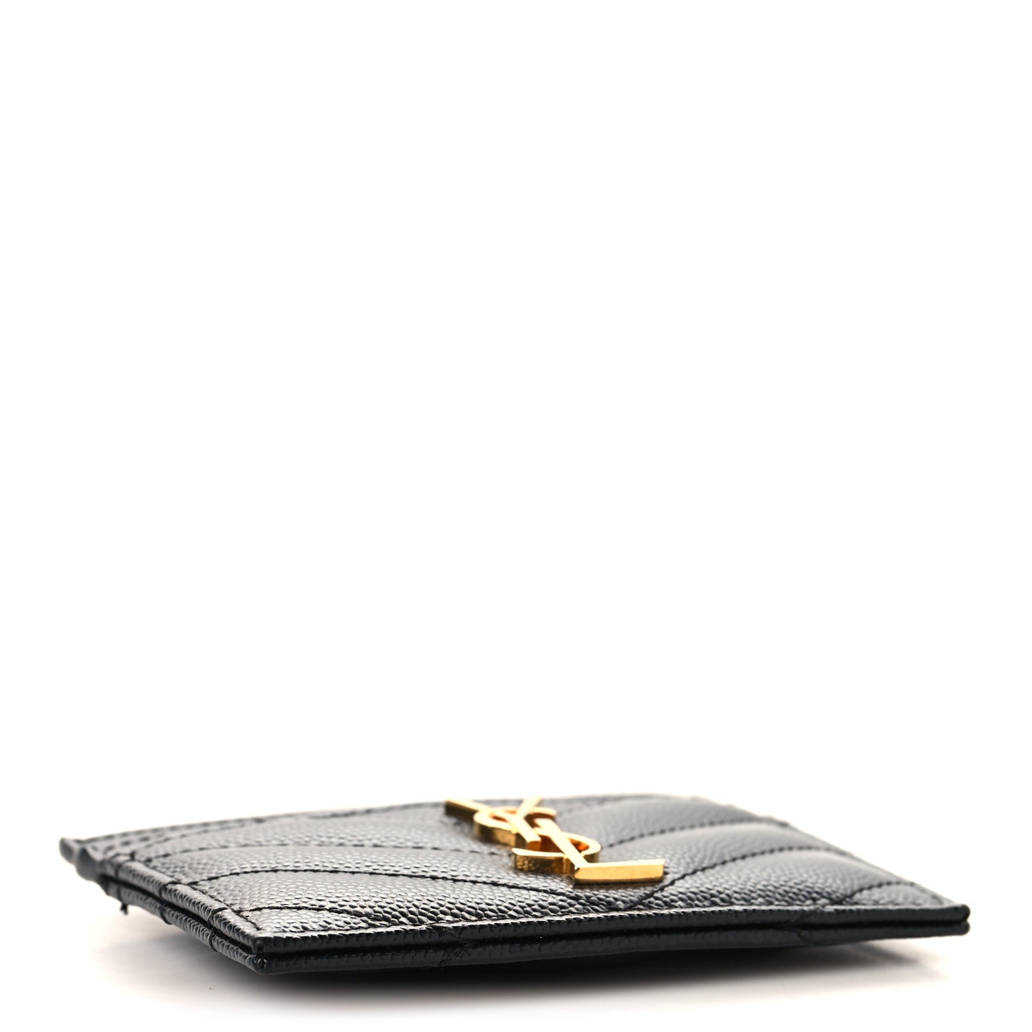 Saint Laurent Grain De Poudre Matelasse Chevron Monogram Credit Card Case Black 4 of 8